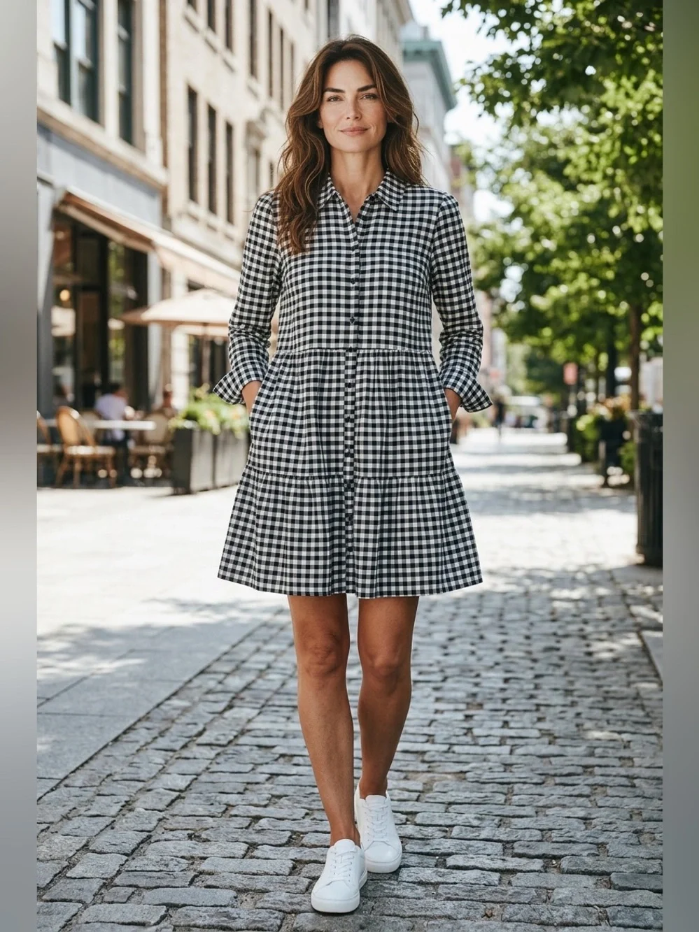 Crown and Ivy Black and White Gingham Shirt Dress with Pockets- size XS - Picture 1 of 12